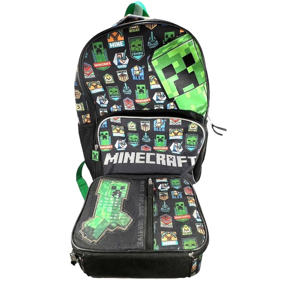 Minecraft Large 16" School Backpack Detachable Lunch Bag for Kids Boys - Picture 1 of 16